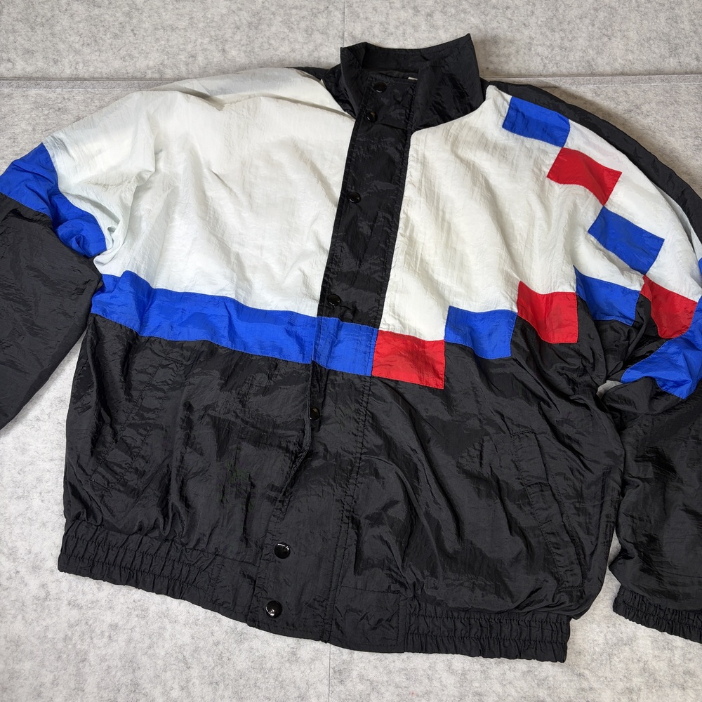 Vintage Neiman Marcus Colorblock Windbreaker Jacket Large Black Red Blue White